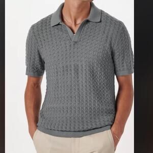 Abercrombie Gray Textured Johnny Collar Polo Sweater